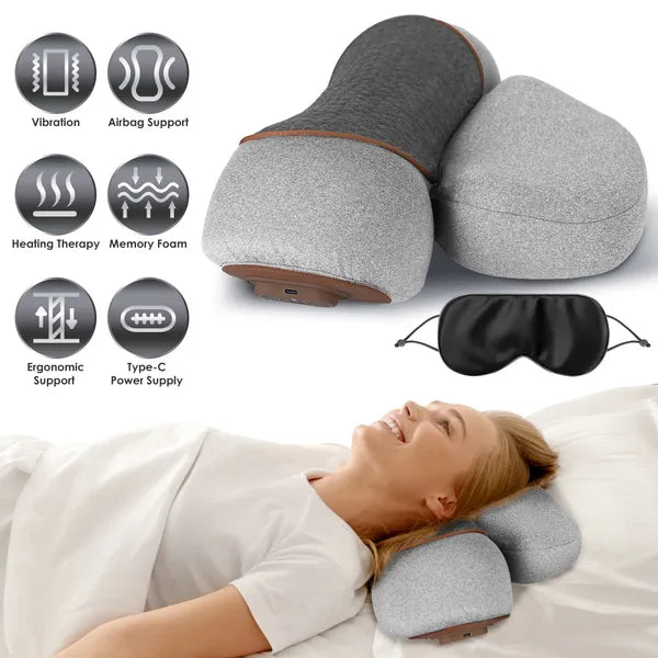 3 In 1 Neck Massager Pillow With Vibration Heating Therapy Airbag Stretching Memory Foam Fillings Ergonomic Cervical Massager With Portable Storage Bag Eye Mask GPCT5476